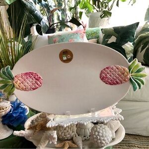 NEW! Pink Pineapple Tropical Hawaiian White Melamine Platter